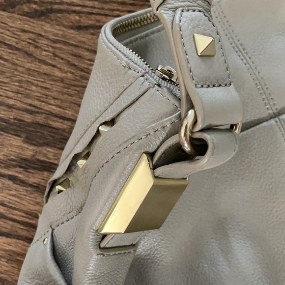 VINCE CAMUTO TAUPE & GOLD STUDDED HANDBAG - Picture 9 of 14